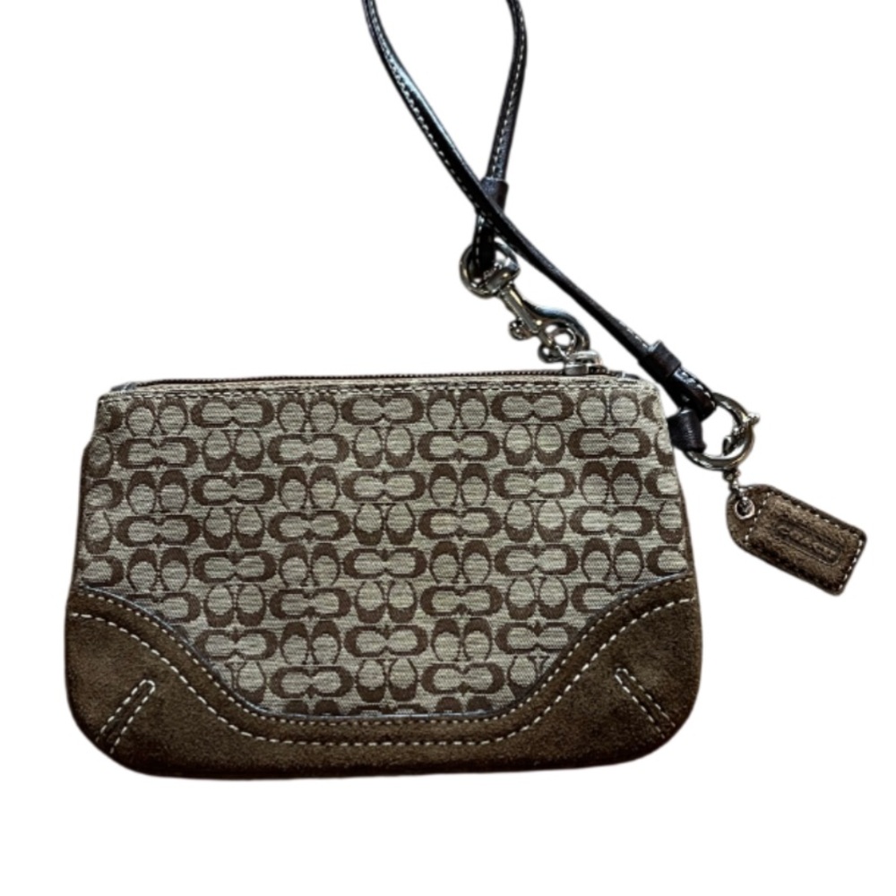 Coach Signature Canvas Wristlet in Brown and Tan